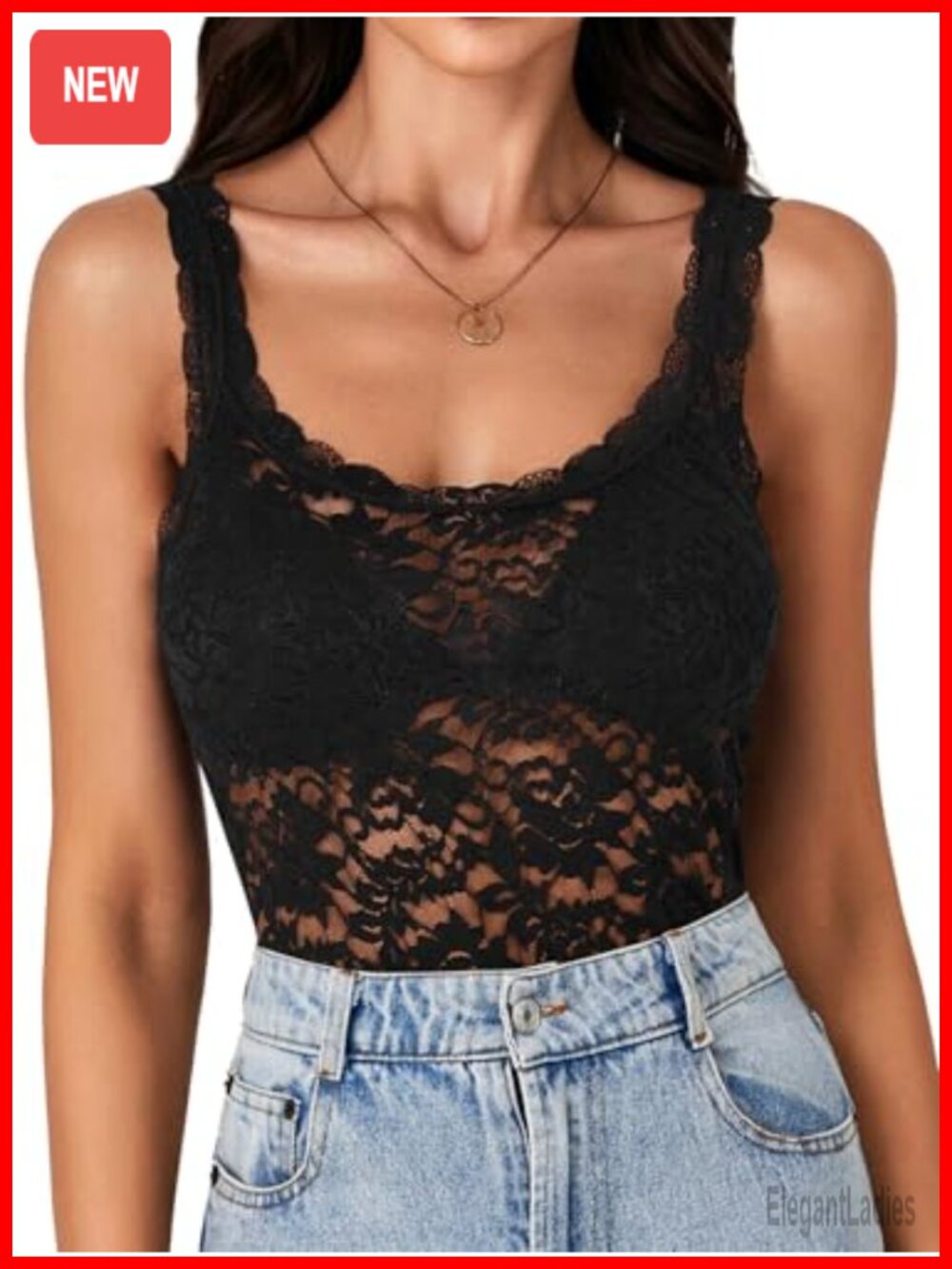 Women's Floral Lace Tank Top Sleeveless Spaghetti Strap Slim Fit
